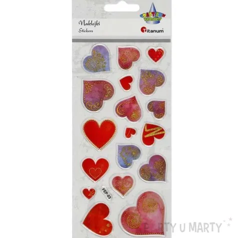 naklejki serduszka z brokatowym ornamentem mix titanum 18 szt