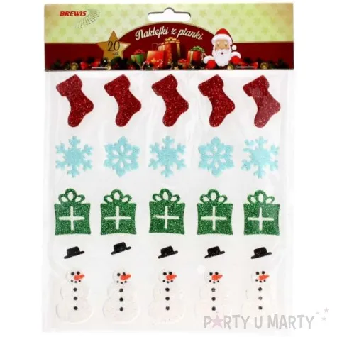 naklejki swiateczne wzory piankowe z brokatem brewis 20 szt