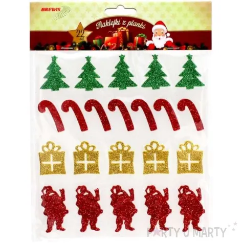 naklejki swiateczne wzory piankowe z brokatem brewis 22 szt