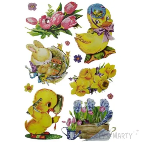 naklejki trojwymiarowe wielkanocne kurczaczki i kwiaty brewis