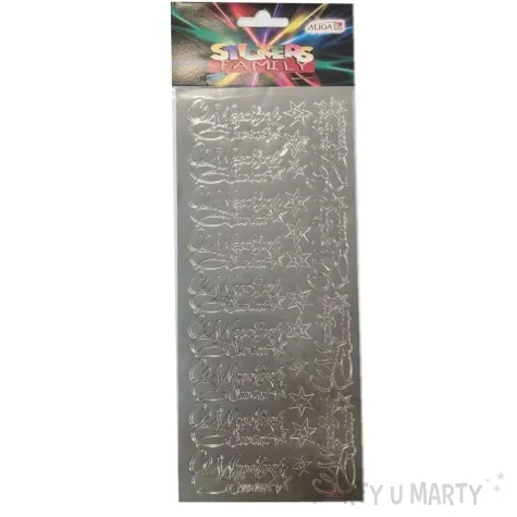 naklejki wesolych swiat zyczenia i gwiazdki srebrne aliga 10x23 cm