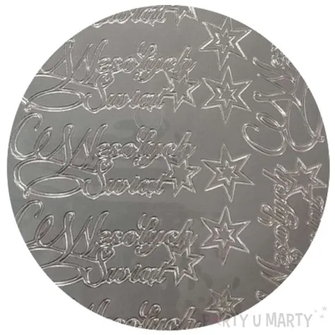 naklejki wesolych swiat zyczenia i gwiazdki srebrne aliga 10x23 cm
