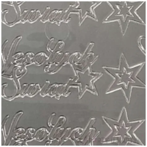 naklejki wesolych swiat zyczenia i gwiazdki srebrne aliga 10x23 cm