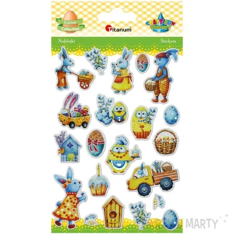 naklejki wielkanocne zajaczki i kurczaki mix titanum 21 szt