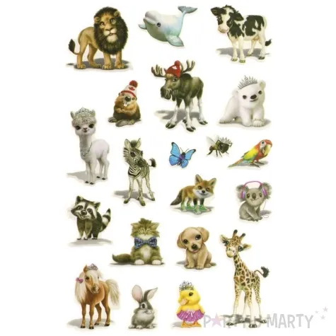 naklejki zwierzaki w czapeczkach mix titanum 19 szt