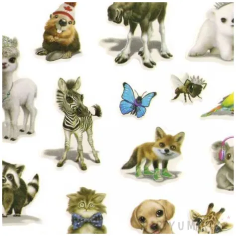 naklejki zwierzaki w czapeczkach mix titanum 19 szt