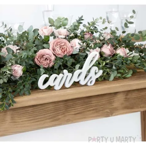 napis cards bialy partydeco 1szt