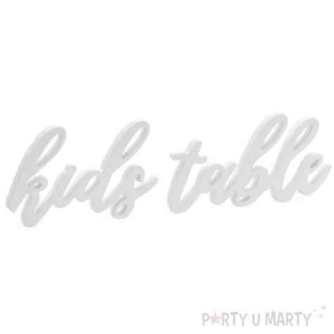 napis drewniany kids table bialy partydeco 1szt