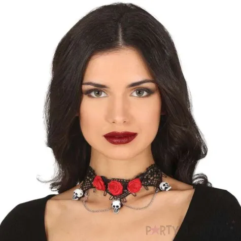 naszyjnik czaszki i roze choker czarny guirca