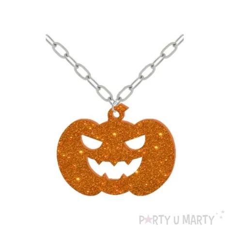 naszyjnik dynia na lancuszku pomaranczowy brokat 6x7 5 cm