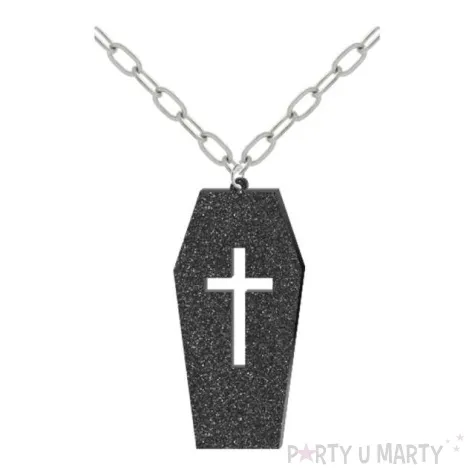 naszyjnik trumna na lancuszku czarny brokat 8cm