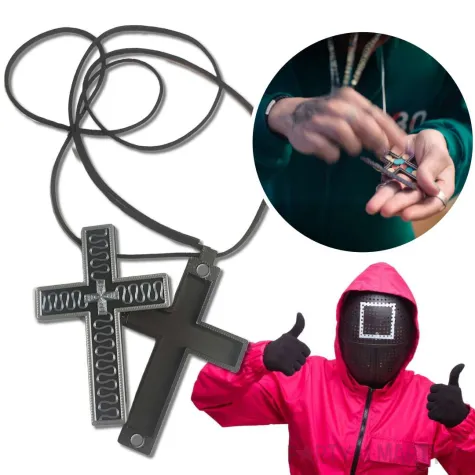 naszyjnik z rzemykiem krzyzyk thanosa squid game na magnesy partyumarty pl