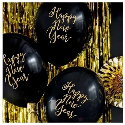 obciaznik do balonow happy new year amscan zloto czarny 30 cm