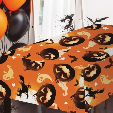obrus dynie i czarownica halloween pomaranczowy guirca 177 x 134 cm
