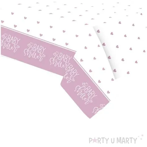 obrus foliowy baby shower rozowe serca bialy unique 213x137 cm