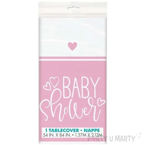 obrus foliowy baby shower rozowe serca bialy unique 213x137 cm