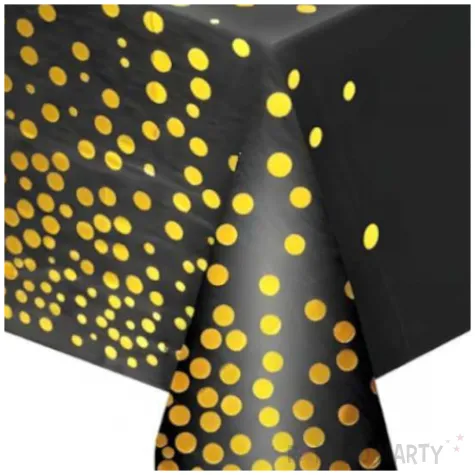 obrus foliowy grochy zlote czarny godan 183 x 137 cm
