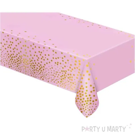 obrus foliowy grochy zlote rozowy jasny godan 183 x 137 cm