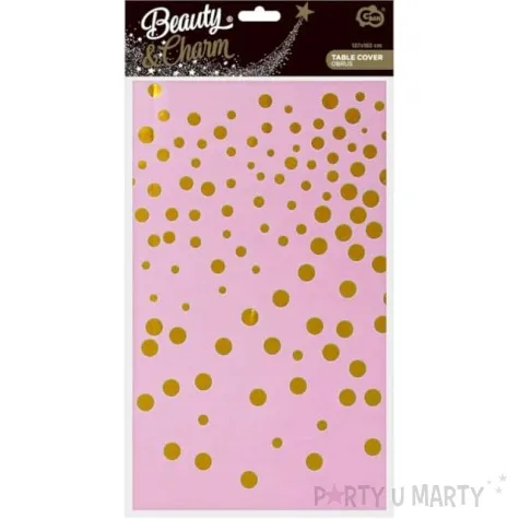 obrus foliowy grochy zlote rozowy jasny godan 183 x 137 cm