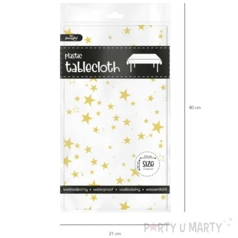 obrus foliowy gwiazdki bialo zloty partypal 137 x 274 cm