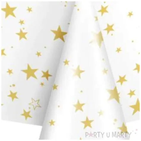obrus foliowy gwiazdki bialo zloty partypal 137 x 274 cm