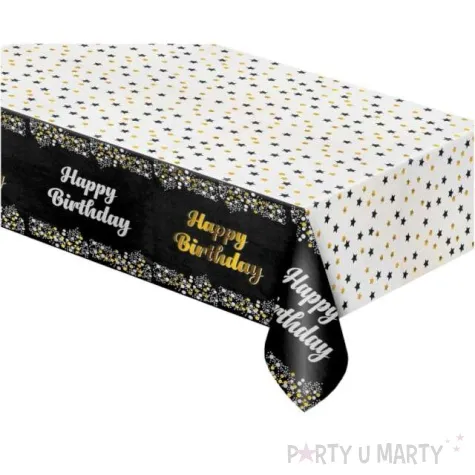 obrus foliowy happy birthday gwiazdki czarno zloty godan 183 x 137 cm