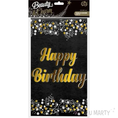 obrus foliowy happy birthday gwiazdki czarno zloty godan 183 x 137 cm