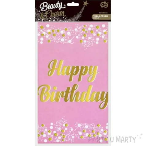 obrus foliowy happy birthday gwiazdki rozowo bialy godan 183 x 137 cm