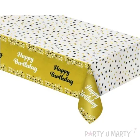obrus foliowy happy birthday gwiazdki zloto bialy godan 183 x 137 cm
