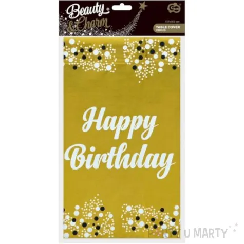 obrus foliowy happy birthday gwiazdki zloto bialy godan 183 x 137 cm