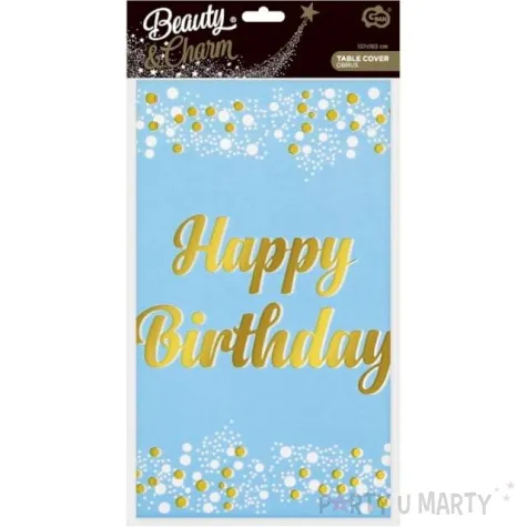 obrus foliowy happy birthday gwiazdki zloto blekitny godan 183 x 137 cm