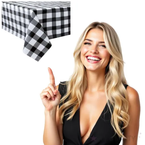 obrus foliowy kratka bialo czarny partypal 137 x 274cm