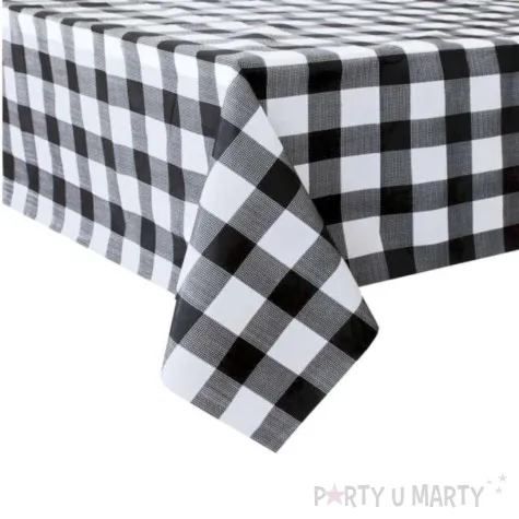 obrus foliowy kratka bialo czarny partypal 137 x 274cm