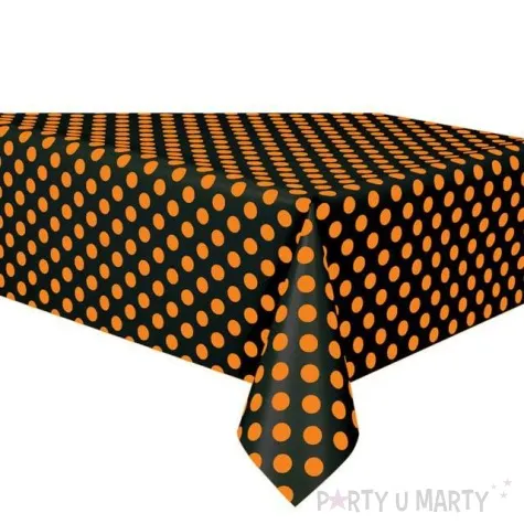 obrus foliowy kropki czarno pomaranczowy 137 x 247 cm