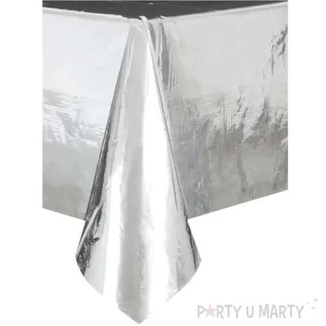 obrus foliowy metaliczny srebrny dekoracjepolska 137 x 274 cm