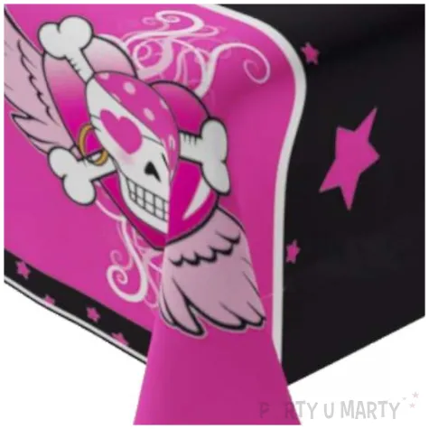 obrus foliowy piracka czaszka gwiazdki rozowo czarny 180 x 130 cm