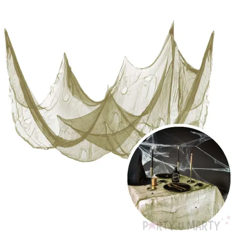 obrus halloweenowa pajeczyna oliwkowy partypal 76 x 300 cm