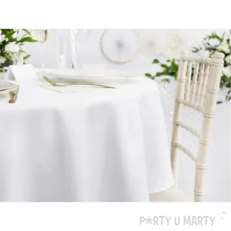 obrus materialowy okragly bialy matowy partydeco 300 cm