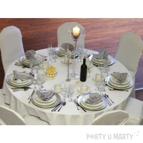 obrus materialowy okragly plamoodporny bialy matowy partydeco 230 x 230 cm