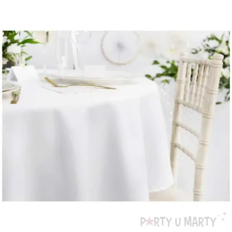 obrus materialowy okragly plamoodporny bialy matowy partydeco 280 x 280 cm