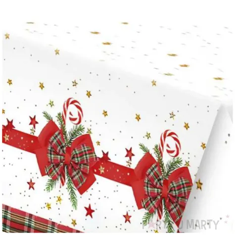 obrus papierowy checked bow with candy cane maki 180 x 120 cm
