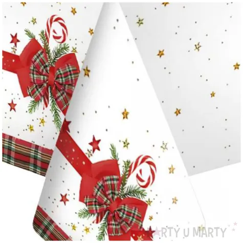 obrus papierowy checked bow with candy cane maki 180 x 120 cm