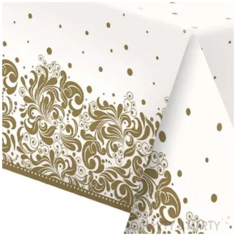 obrus papierowy gold ornament bialy zloty maki 180 x 120 cm