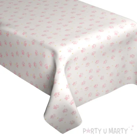 obrus papierowy kocie lapki rozowy jasny partydeco 120 x 180 cm