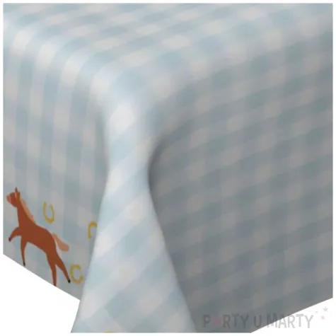 obrus papierowy konie i podkowy w krate partydeco 120 x 180 cm