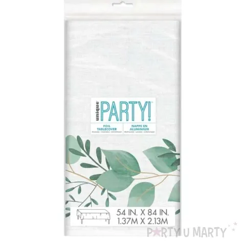 obrus papierowy liscie na galezi botanical bialo zielony unique 213 x 137 cm