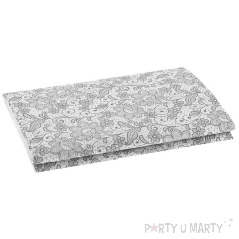 obrus papierowy roslinny ornament srebrny maki 180 x 120 cm