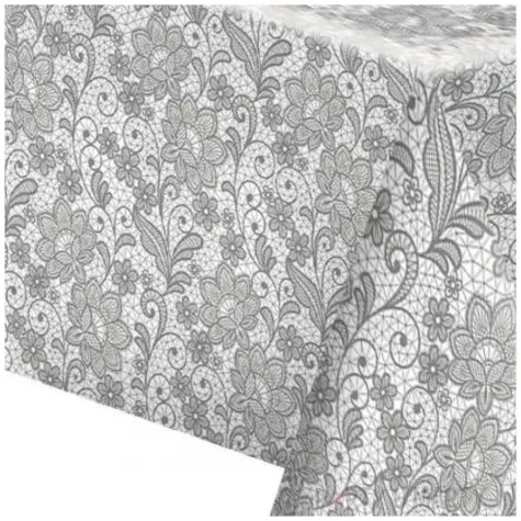 obrus papierowy roslinny ornament srebrny maki 180 x 120 cm