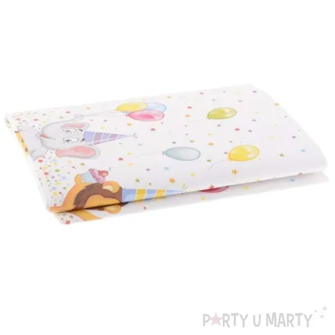 obrus papierowy zwierzeta i kropki urodzinowy klimat mix maki 180 x 120 cm