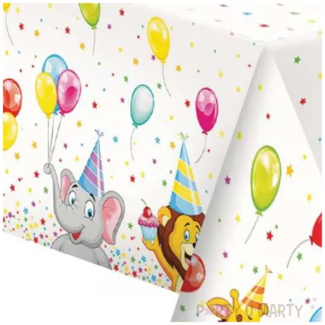 obrus papierowy zwierzeta i kropki urodzinowy klimat mix maki 180 x 120 cm